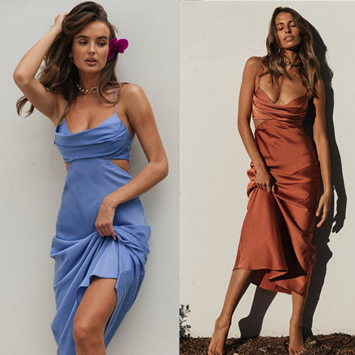 Damen Seidiges Abendkleid mit tiefem Ausschnitt und elegantem Fall Drune