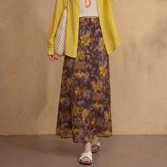 Damen nan fließender Maxirock mit A-Linie und feinem Vintage-Print Drune