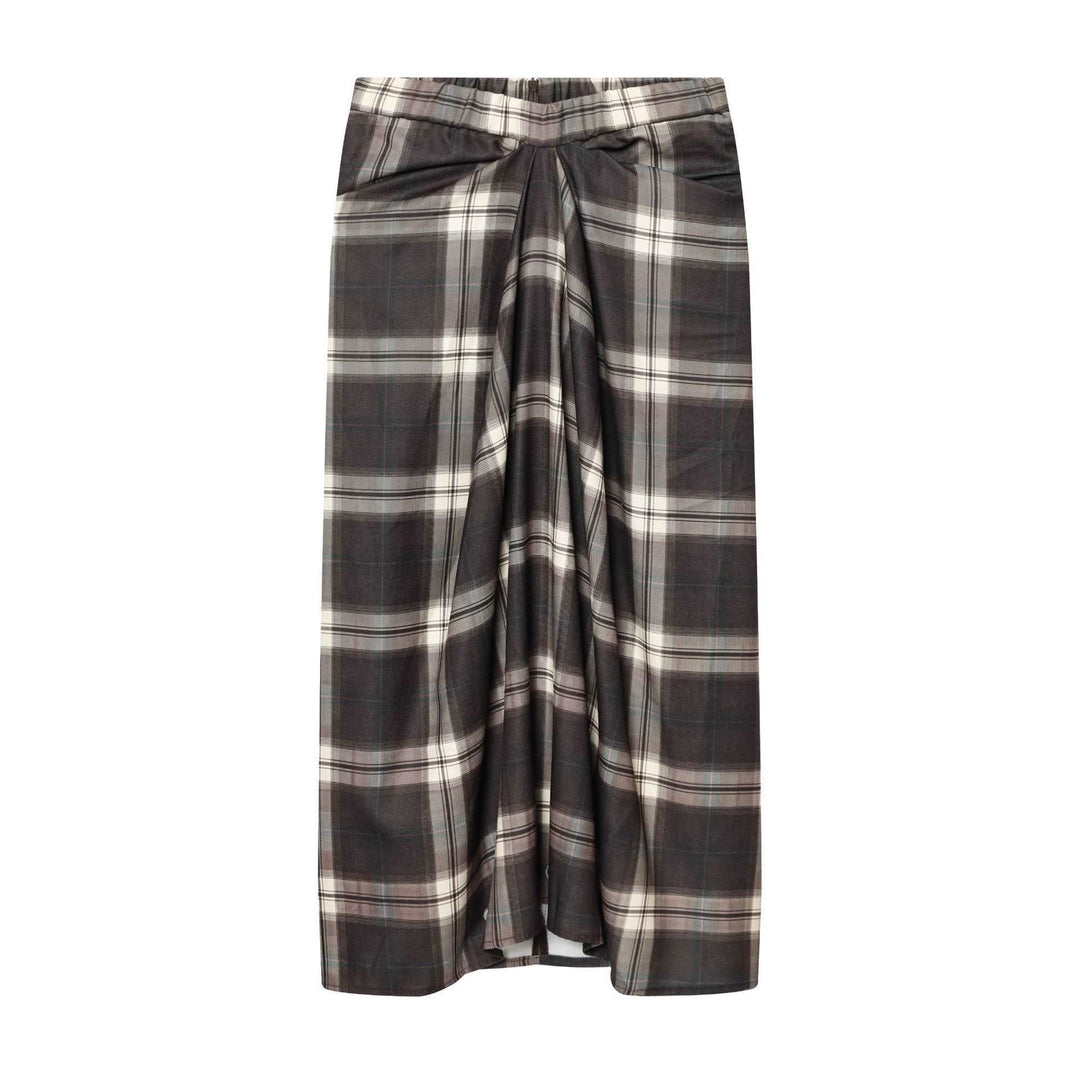 Damen Midirock mit Karomuster und dekorativer Frontdrappierung Drune