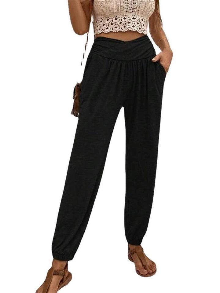 Damen lässige Freizeithose mit hohem Bund und bequemen Gummizug Drune