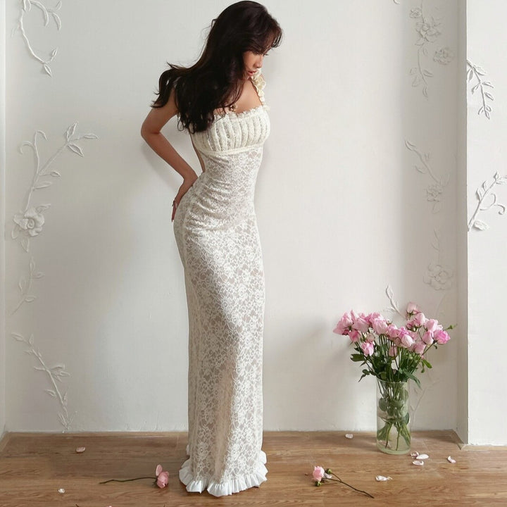 Damen Spitzen-Maxikleid mit Rüschendetails und elegantem Schnitt Drune