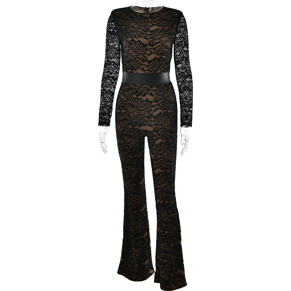 Damen Eleganter Spitzen-Overall mit floralen Motiven Drune