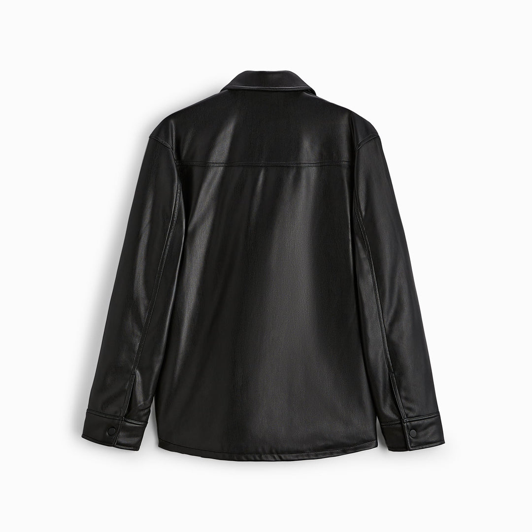 Herren Veganes Glattleder-Overshirt im Hemdjackenstil mit verdeckter Druckknopfleiste Drune