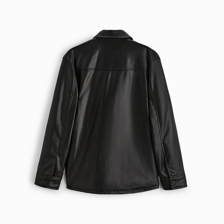 Herren Veganes Glattleder-Overshirt im Hemdjackenstil mit verdeckter Druckknopfleiste Drune