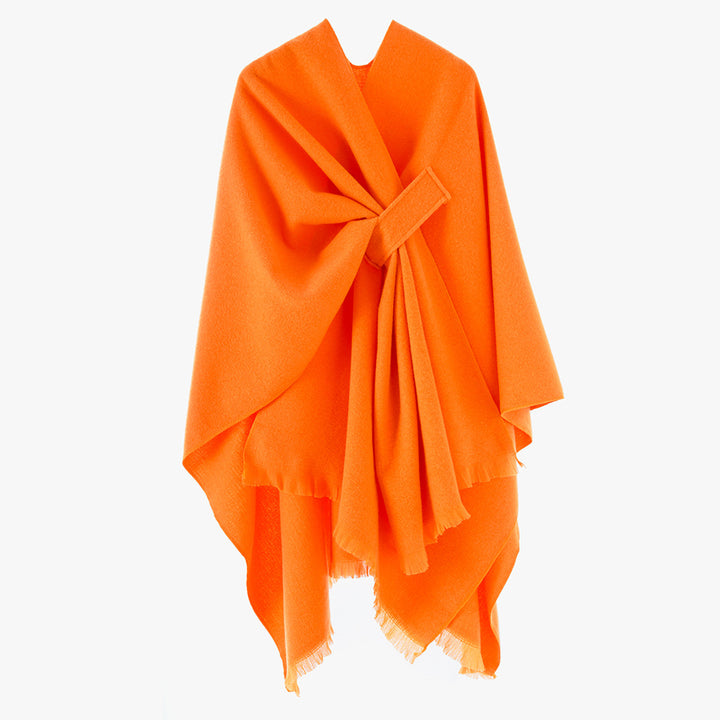 Damen Strickponcho mit geometrischem Blockmuster und Fransen Drune