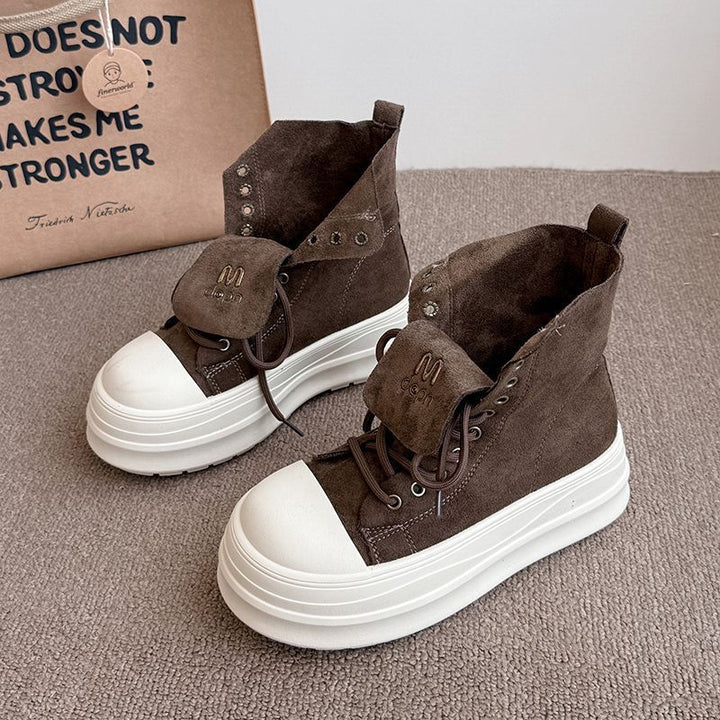 Damen Hochtop Sneakers mit plattformartiger Sohle und innovativer Schnürung Drune