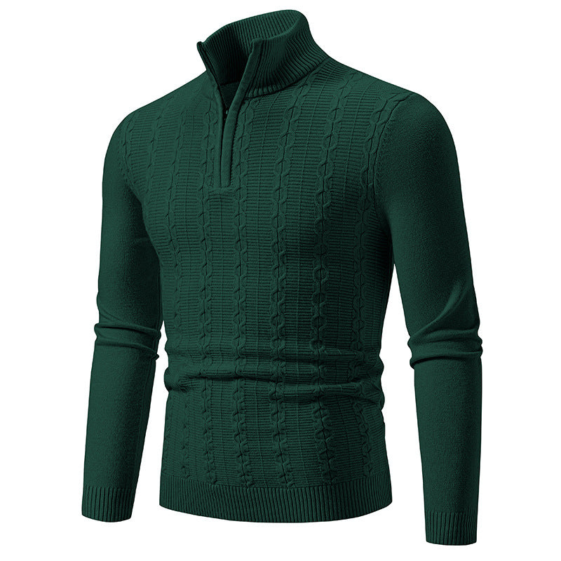 Herren Schmaler Halbzip-Zopfmuster-Pullover mit Thermo-Feinstrick und Rippsaum Drune