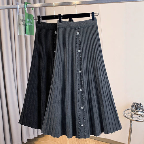 Damen Eleganter plissierter Maxirock mit Knopfdetails Drune