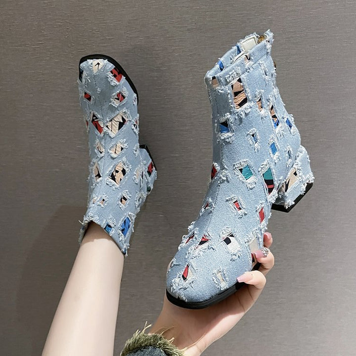 Damen Modische Ankle-Boots mit kreativem Geometrie-Druck und elegantem Reißverschluss Drune