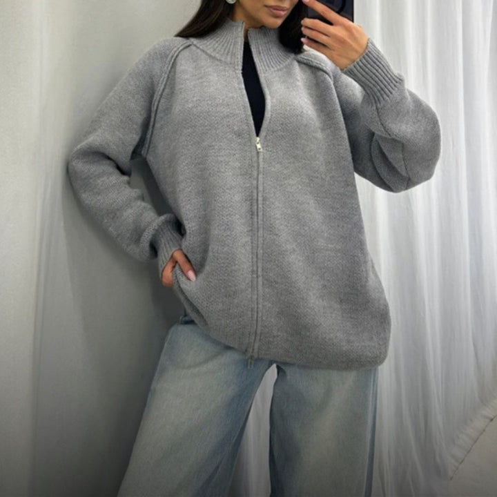Damen Stehkragen Strickjacke mit Reißverschluss Drune