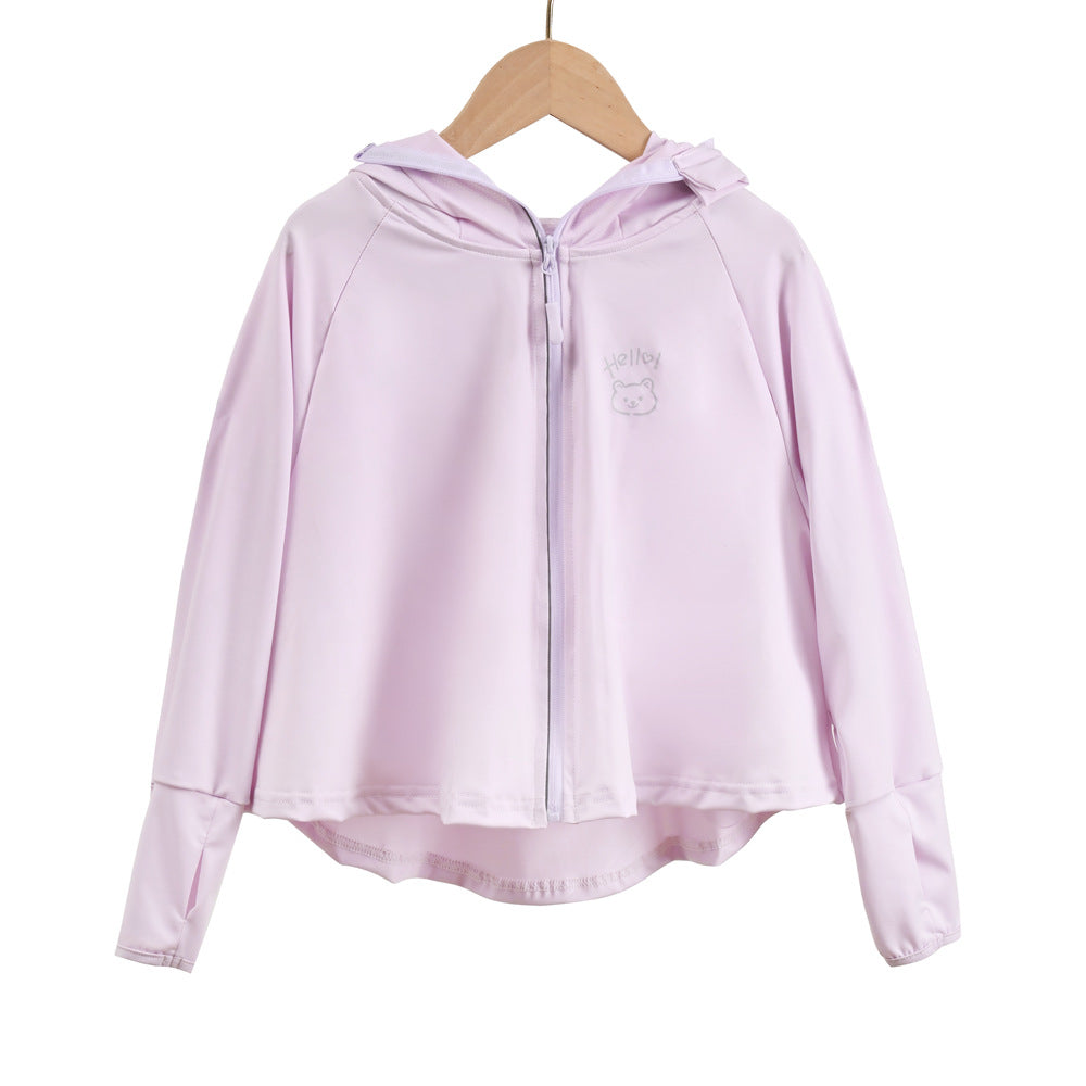 Unisex nan atmungsaktive Kinder-UV-Schutzjacke mit A-Linien-Schnitt, Kapuze und Daumenlöchern Drune