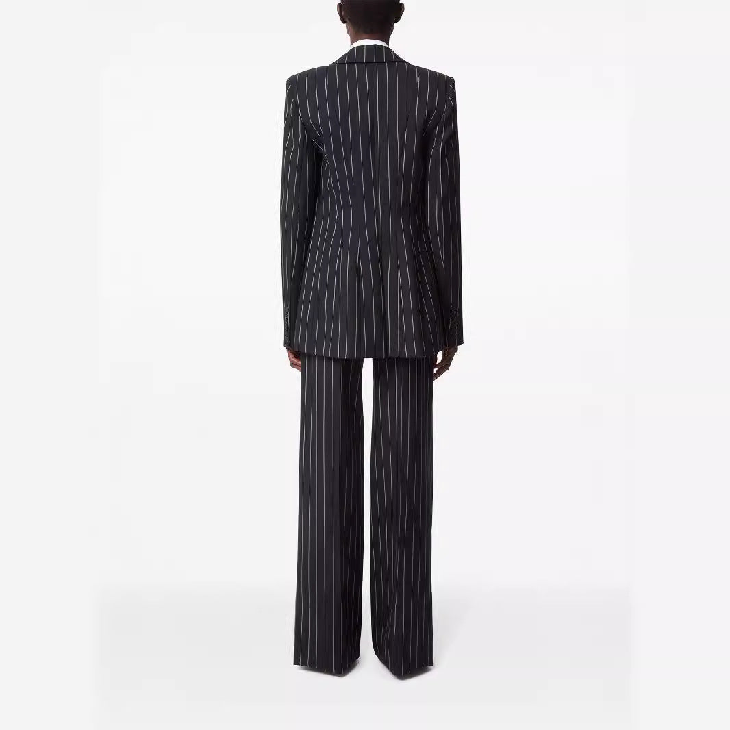 Damen Oversize Nadelstreifen Zweiteiliger Tailoring-Anzug mit weitem High‑Waist‑Hosenbein Drune