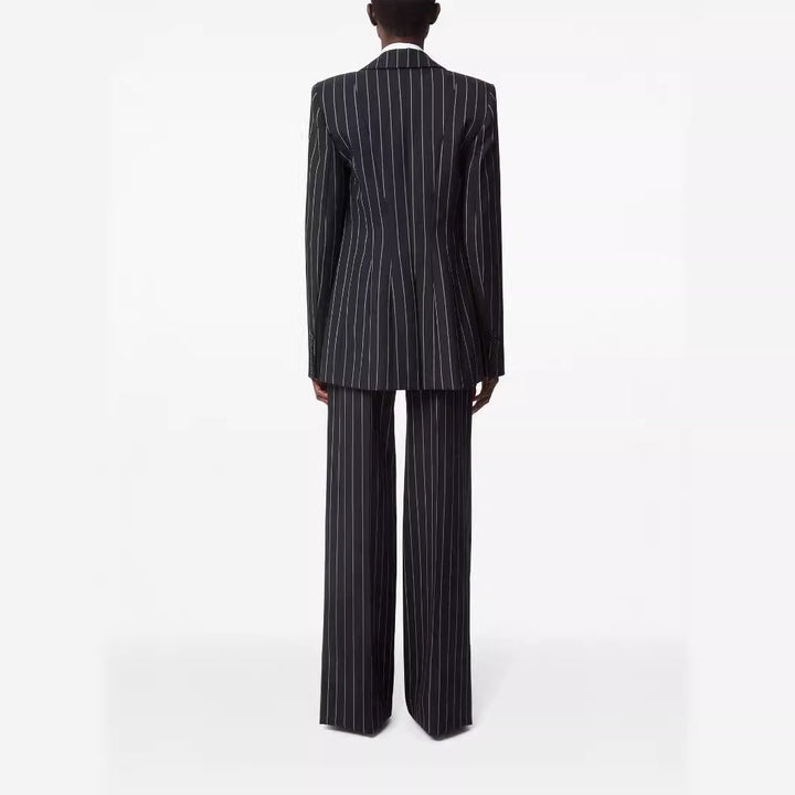 Damen Oversize Nadelstreifen Zweiteiliger Tailoring-Anzug mit weitem High‑Waist‑Hosenbein Drune