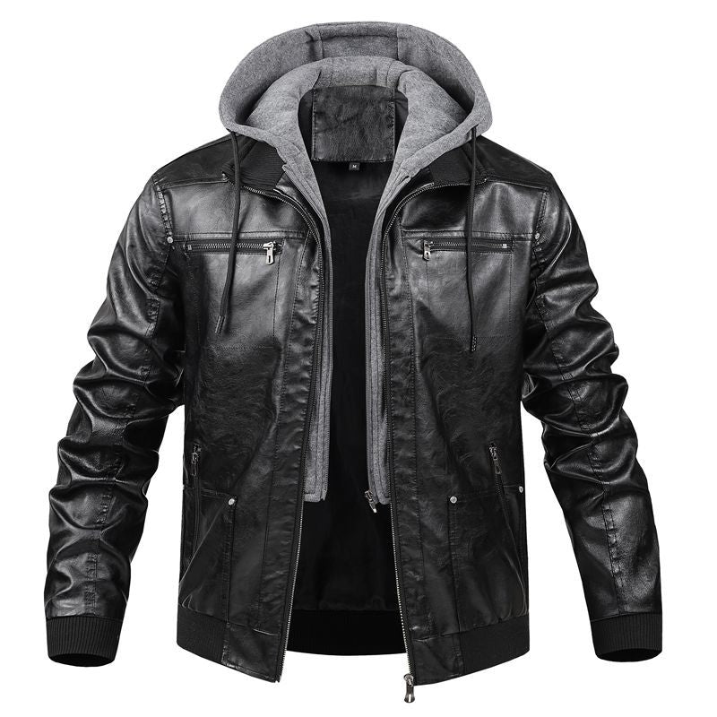 Herren Multifunktionale Lederjacke mit Kapuze Drune
