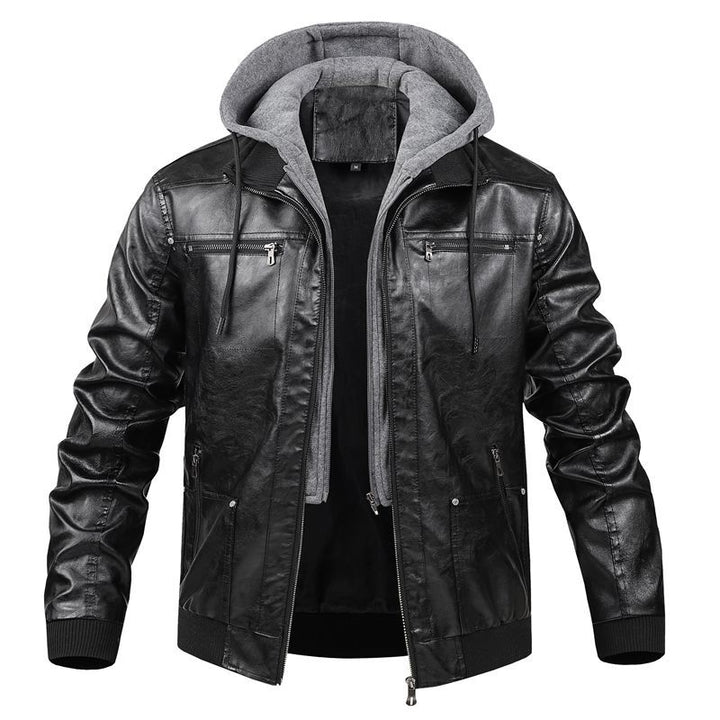 Herren Multifunktionale Lederjacke mit Kapuze Drune