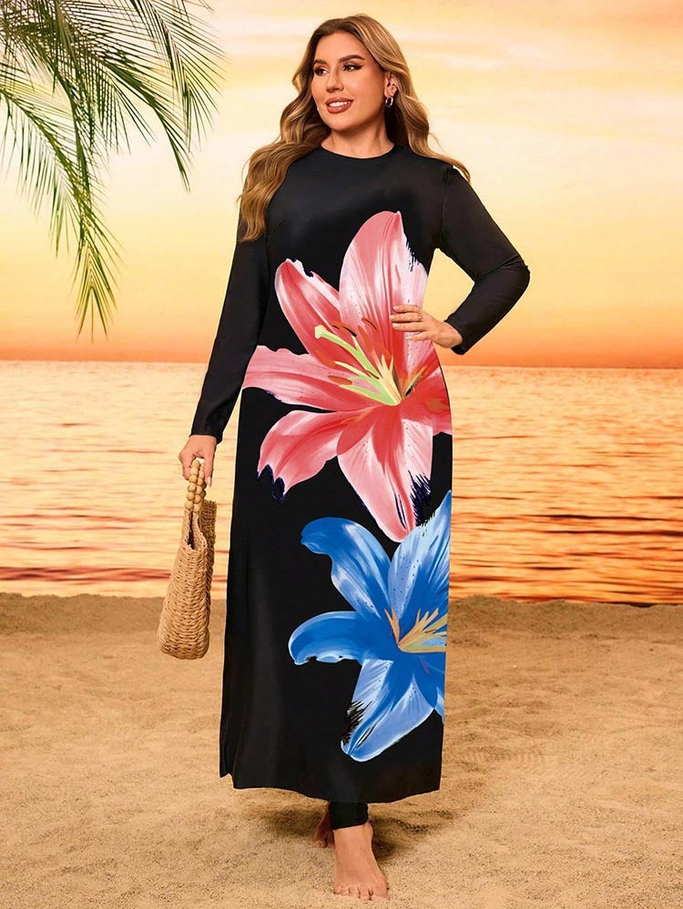 Damen Maxikleid mit langen Ärmeln und floralem Druck Drune