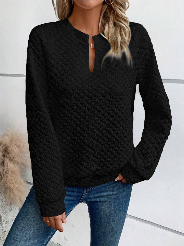 Damen Gestepptes Sweatshirt mit Schlitzkragen, Rautenstruktur und Raglanärmeln Drune