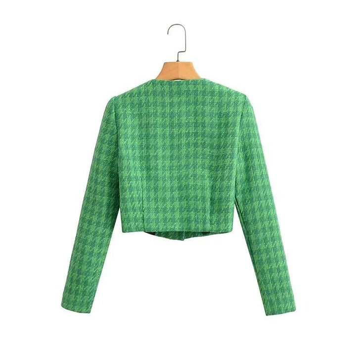 Damen Kurze Bouclé-Jacke mit elegantem Karomuster Drune