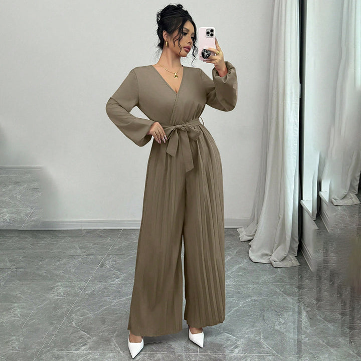 Damen Eleganter Plissee Jumpsuit Drune