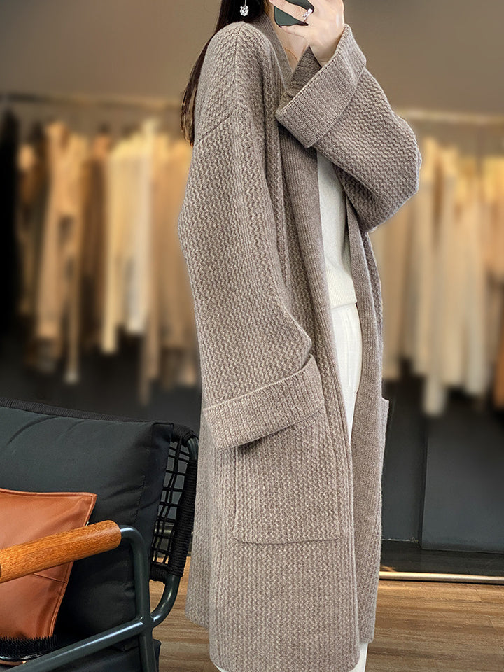 Damen Langer Oversize-Strickcardigan mit Strukturmuster und aufgesetzten Taschen Drune
