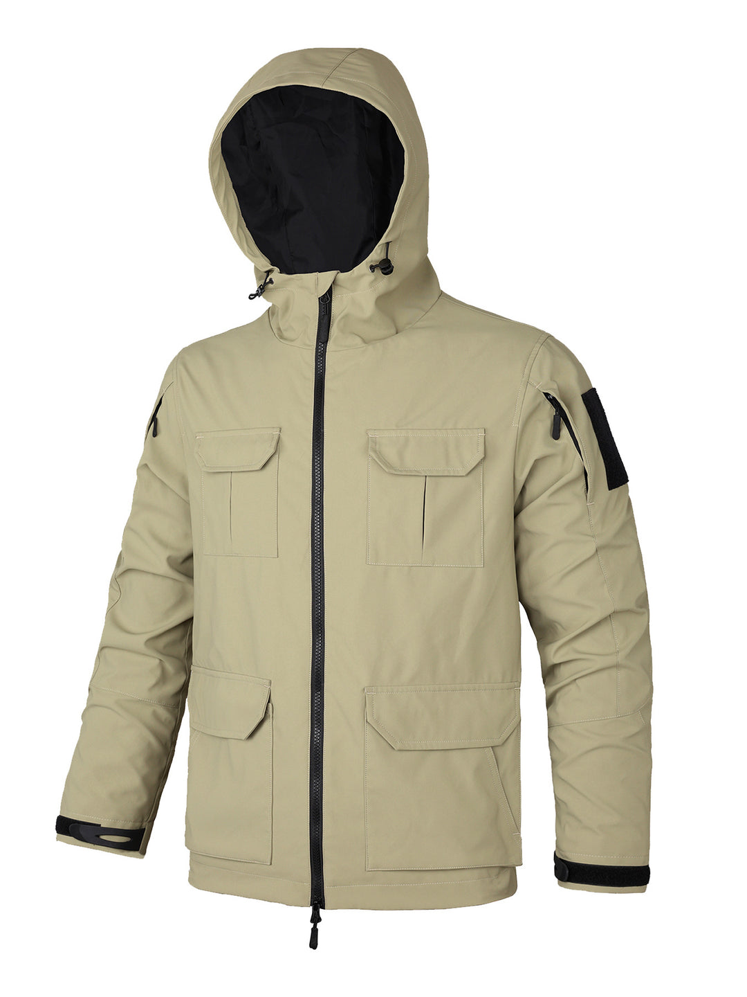 Herren  Kapuzen wasserabweisende Feldjacke mit mehreren Taschen mit Klappe und verstellbarem Zugkordel Drune