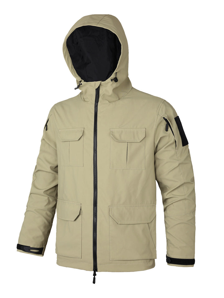 Herren  Kapuzen wasserabweisende Feldjacke mit mehreren Taschen mit Klappe und verstellbarem Zugkordel Drune