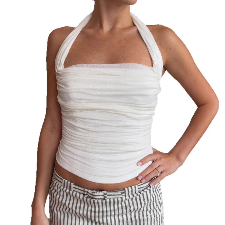 Damen Wickeloberteil mit kreativen Rüschendetails und eleganten Trägern Drune