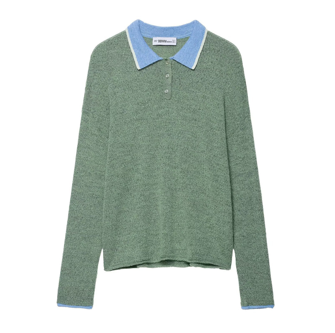Damen lässiges Langarm-Polohemd mit klassischer Kragenstruktur Drune