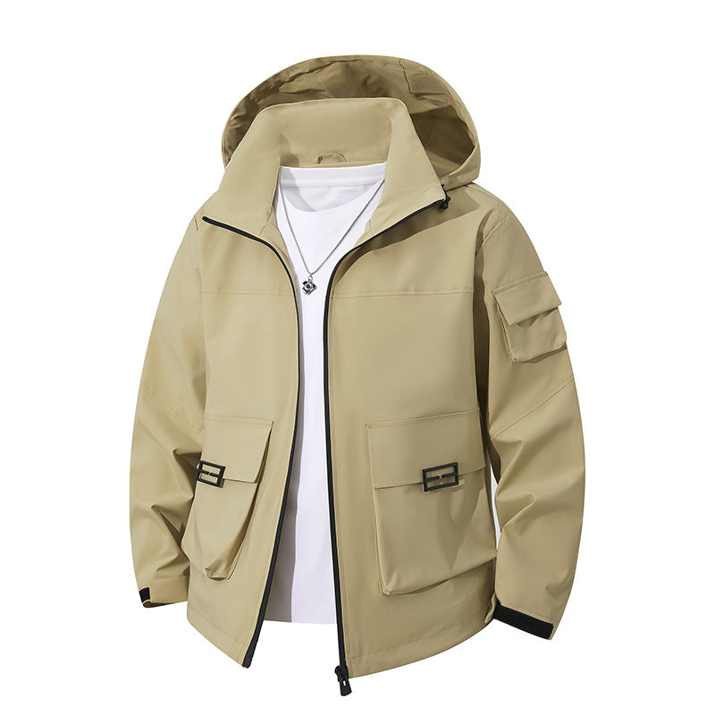 Herren Technische Utility-Kapuzenjacke mit Mehrfach-Pattentaschen und windabweisendem Softshell Drune