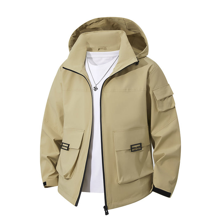 Herren Technische Utility-Kapuzenjacke mit Mehrfach-Pattentaschen und windabweisendem Softshell Drune