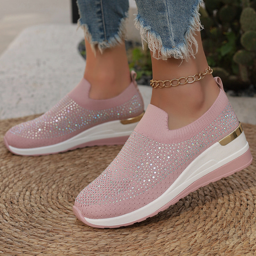 Damen  Strick Slip-On Sneaker mit funkelndem Strassbesatz, elastischem Einstieg und dämpfender Plateausohle Drune