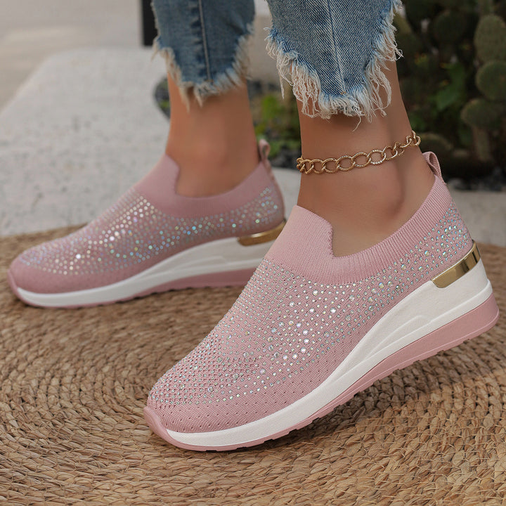Damen  Strick Slip-On Sneaker mit funkelndem Strassbesatz, elastischem Einstieg und dämpfender Plateausohle Drune