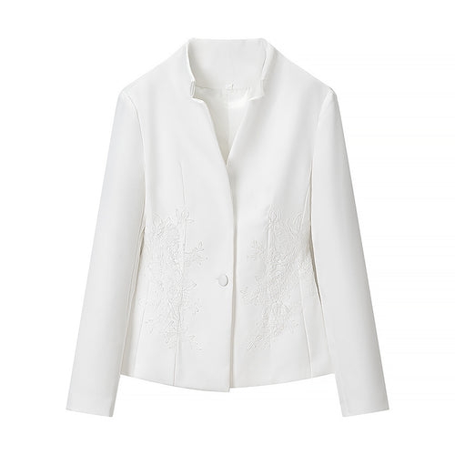 Damen nan taillierte Kurzjacke mit Stehkragen und floraler Ton‑in‑Ton‑Stickerei Drune