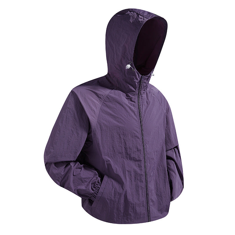 Unisex Leichte packbare Kapuzen‑Windjacke mit wasserabweisender Ripstop‑Hülle und verstellbarer Kapuze Drune