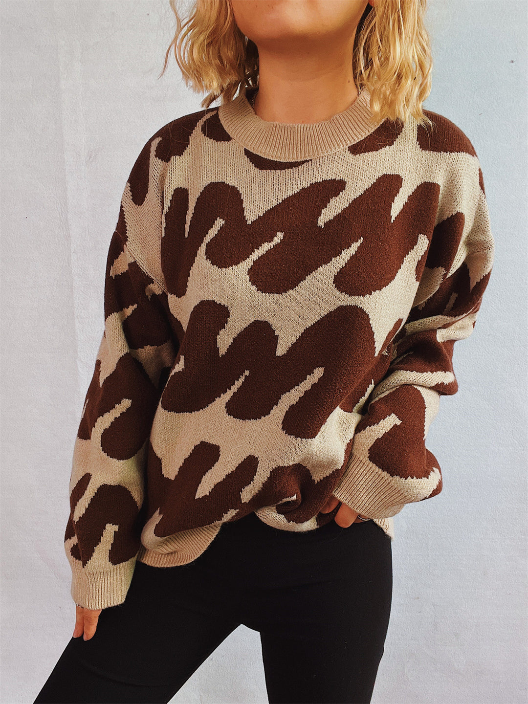 Damen Oversized Strickpullover mit auffälligem Muster Drune