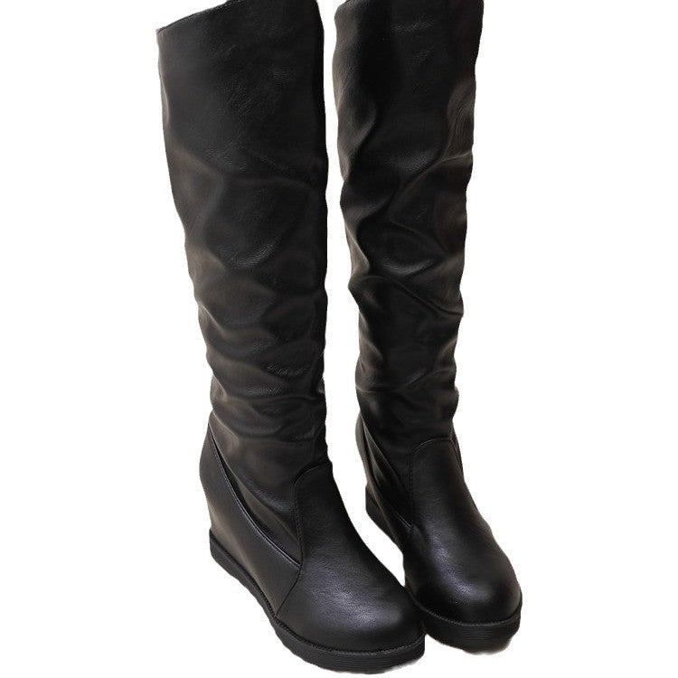 Damen Overknee-Stiefel mit schickem Raffungseffekt und modischem Blockabsatz Drune