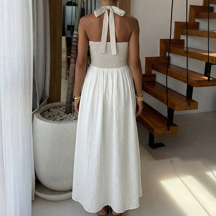 Damen Maxi-Kleid mit halterträger und eleganter Faltenoptik Drune