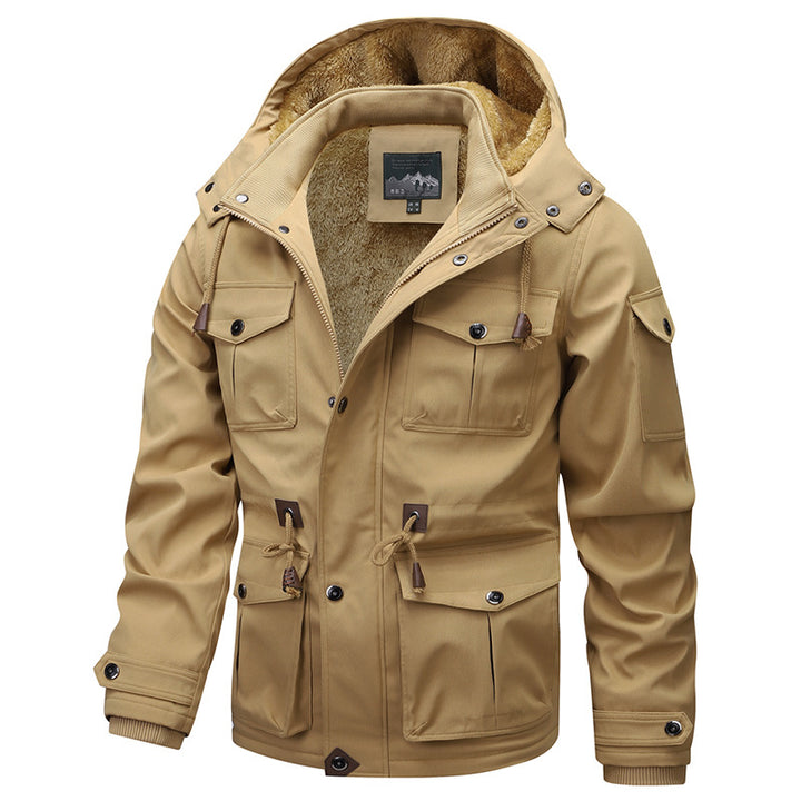 Herren Militärinspirierter Canvas-Parka mit Teddyfleece-Innenfutter und verstellbarem Taillenzug Drune