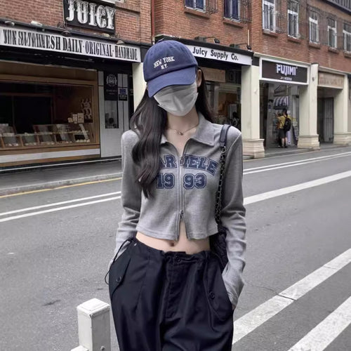 Damen modisches und sportliches Cropped-Shirt mit Reißverschluss Drune