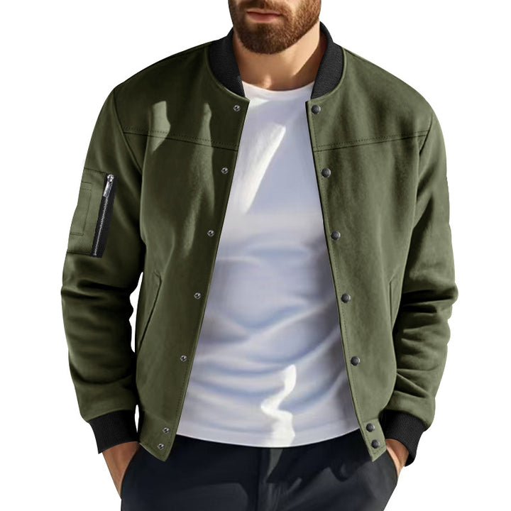 Herren Varsity-Bomberjacke mit Druckknopfverschluss, Ärmeltasche und gerippten Bündchen Drune