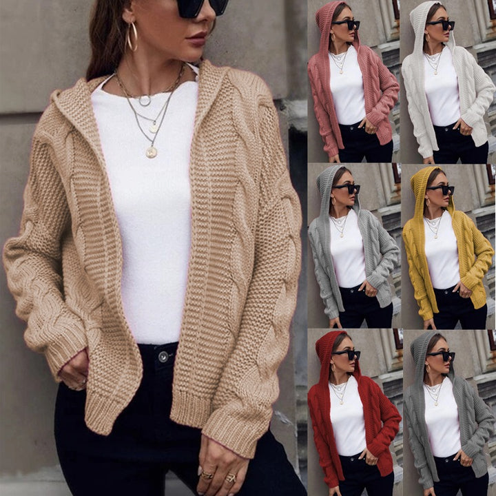 Damen Grobstrickjacke mit Kapuze und Zopfmuster Drune