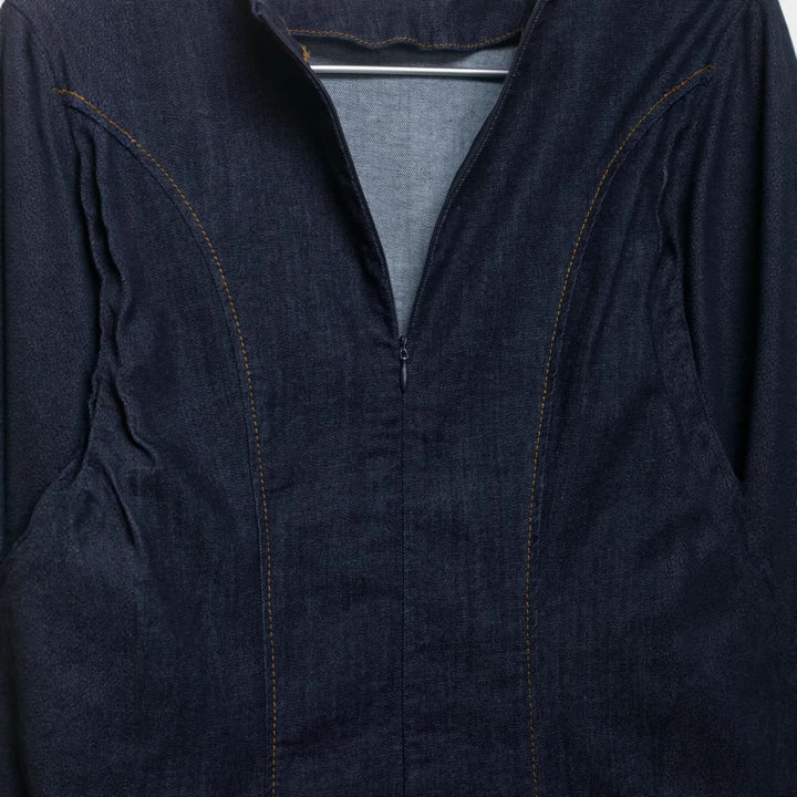 Damen A‑Linien Jeanskleid mit Puffärmeln und figurbetonten Abnähern Drune