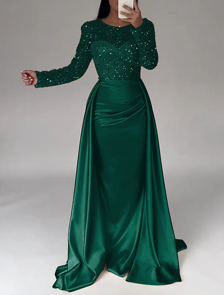 Damen Elegantes Abendkleid mit glitzerndem Oberteil und fließendem Rock Drune