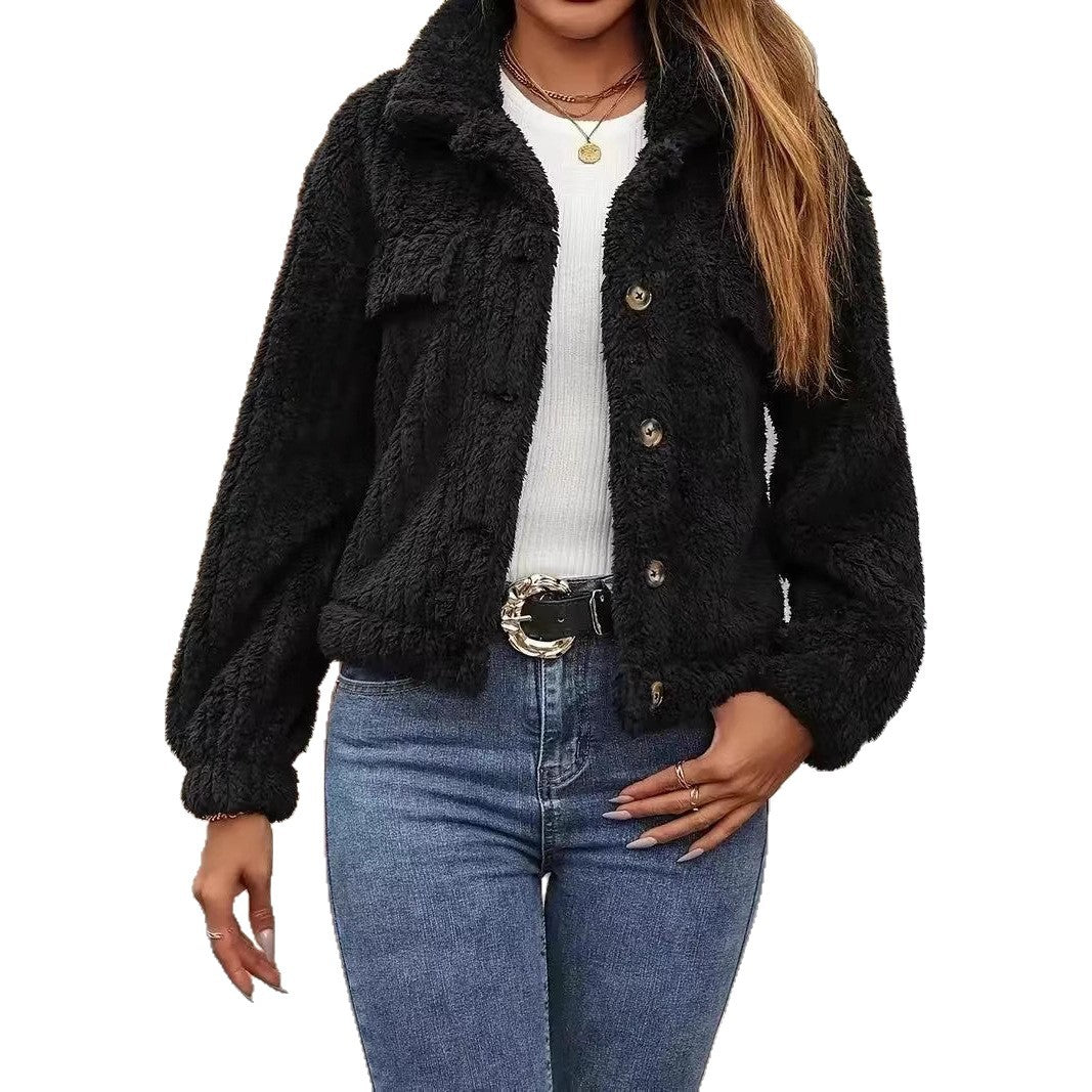 Damen Kuschelige Teddyjacke mit Knopfleiste und Taschen Drune