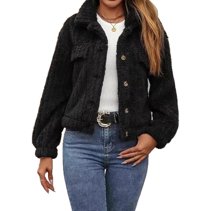 Damen Kuschelige Teddyjacke mit Knopfleiste und Taschen Drune