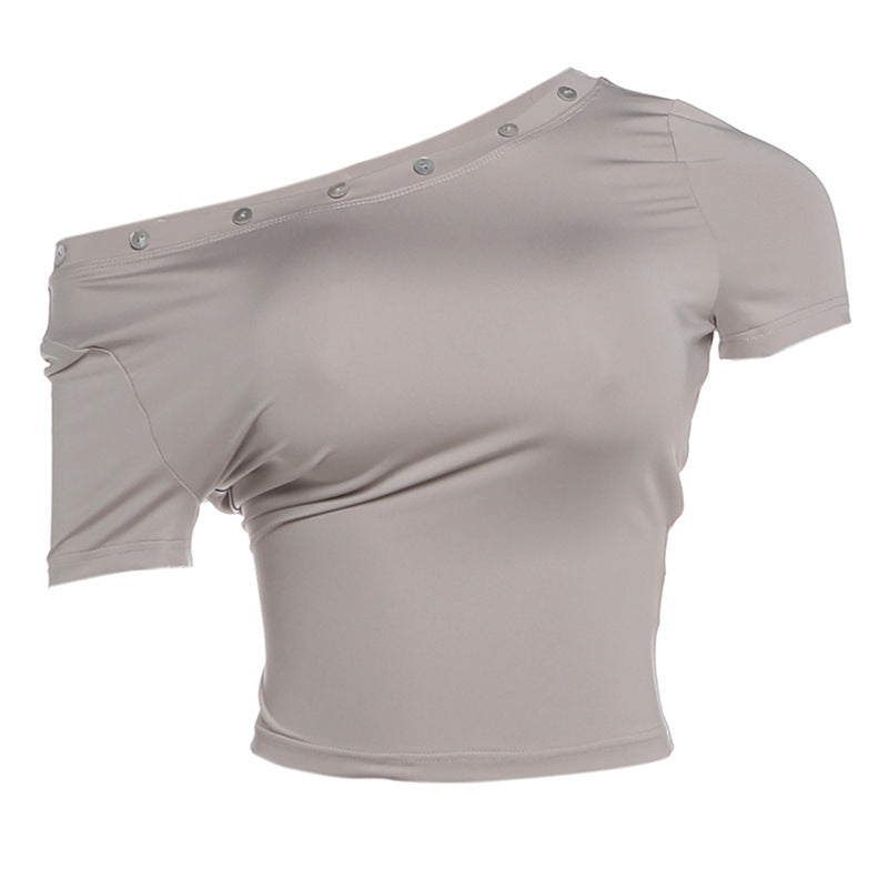 Damen modernes off-shoulder Crop-Top mit Knopfdetails Drune