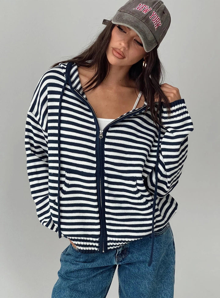 Damen Cardigan im gestreiften Design mit hochwertigem Reißverschluss und lässigem Schnitt Drune
