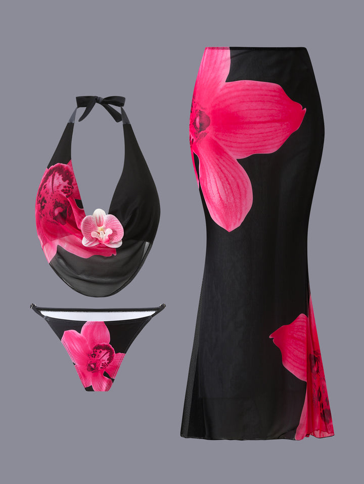 Damen Set aus modischem Bikini und fließendem Maxirock Drune