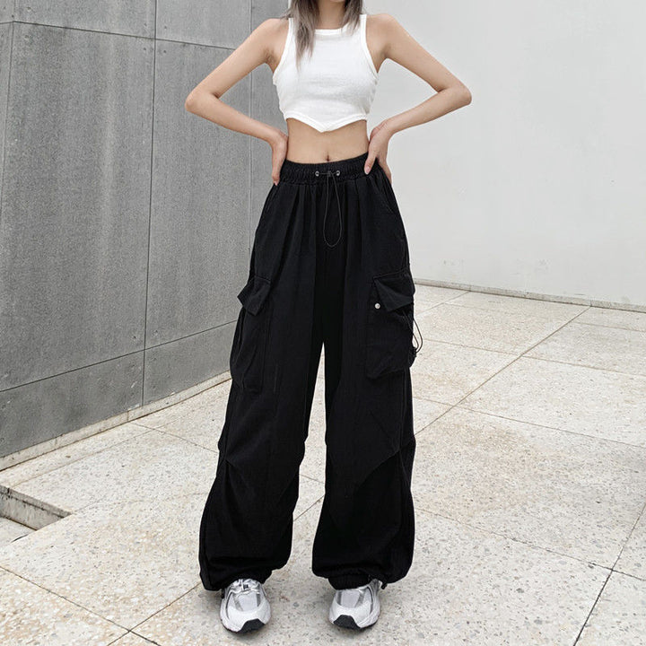 Damen nan weite Cargo-Hose mit Tunnelzugbund, verstellbarem Saum und Mehrfachtaschen Drune