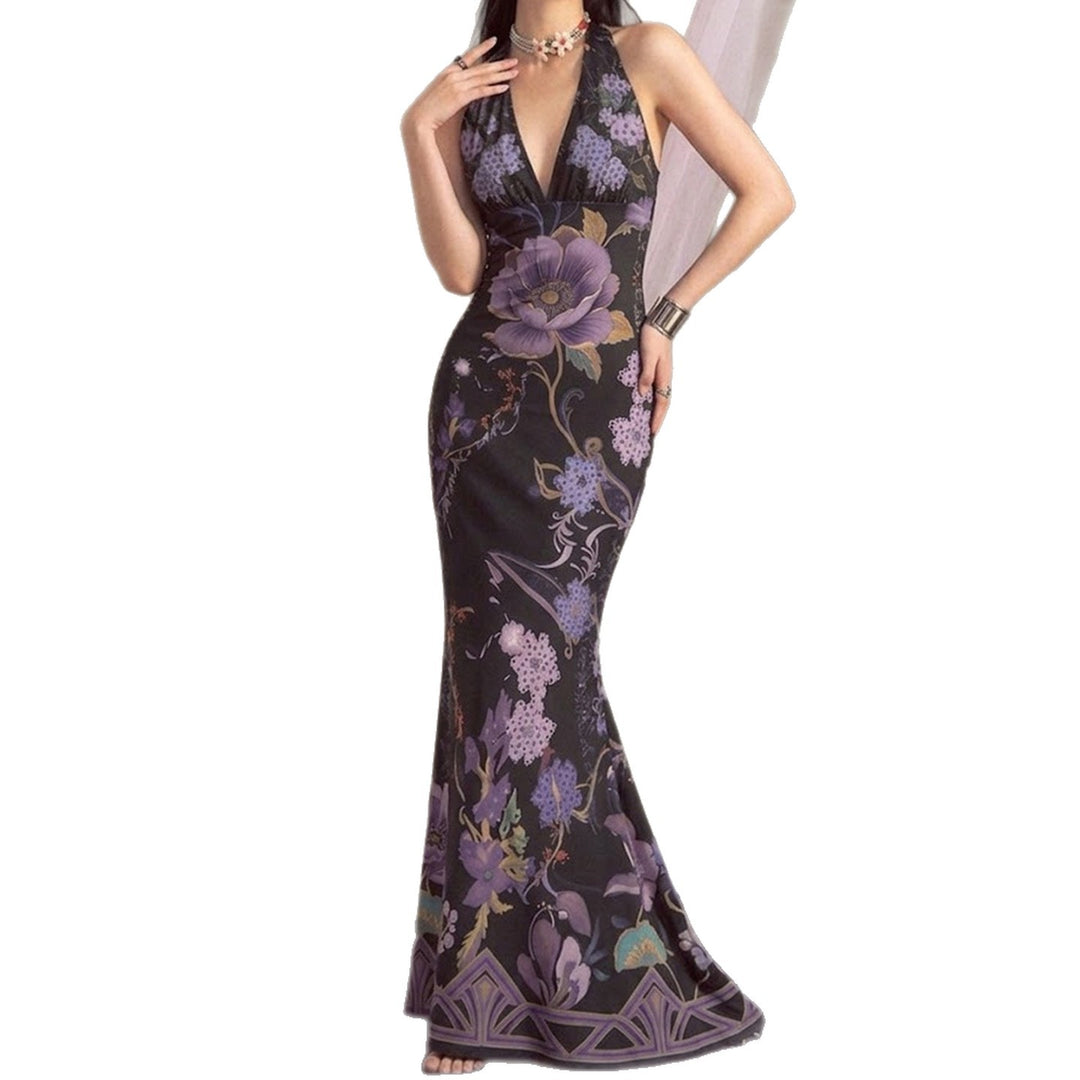 Damen Elegantes Maxikleid mit floralem Design und tiefem V-Ausschnitt Drune